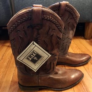 Frye Wyatt Leather Overlay Cowboy Western Boots